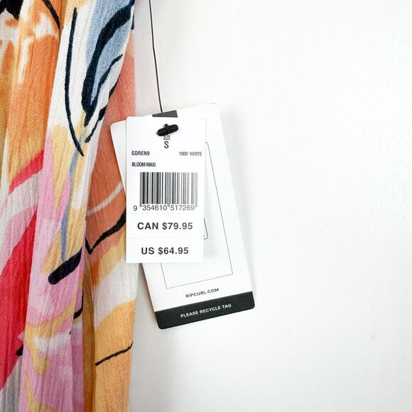NWT Ripcurl Womens Bloom Floral Long Maxi Tank Dress White Pink - S - Picture 4 of 10